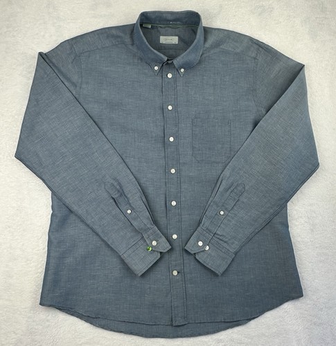 Eton Contemporary Dress Shirt Mens 2XL 18/46 Blue Chambray Linen Blend Casual