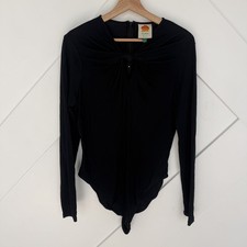 FARM Rio Black Long Sleeve Bodysuit with Front Knot Detail, Size Large
