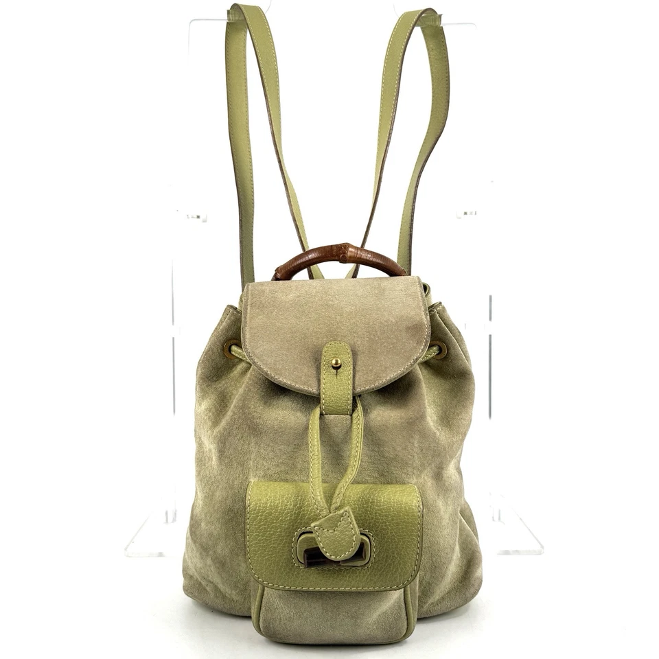 Mochila GUCCI Gamuza Bambú Mini Verde Claro Auténtica De JAPÓN Foto 2 de 4