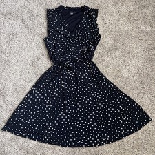 Tommy Hilfiger sleeveless navy faux wrap dress with white polka dots size 4