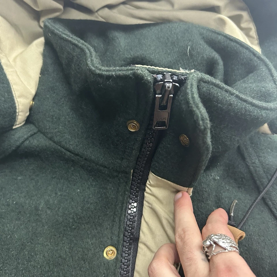 Vintage LL Bean Wool Green Jacket Size M Made In USA Full Zip Pockets - Image 4 of 4