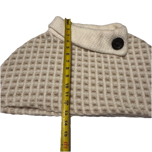 John Branigan Weavers Beige Geo Shawl Collar Wool Blend Poncho Knit Ireland Med - Picture 8 of 9