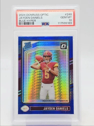 JAYDEN DANIELS 2024 DONRUSS OPTIC RATED ROOKIE BLUE HYPER RC PSA 10 Q6348