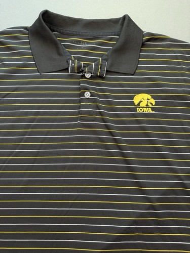 Iowa Hawkeyes Men’s Black With Stripes Collared Polo Shirt BCG, Size 3X