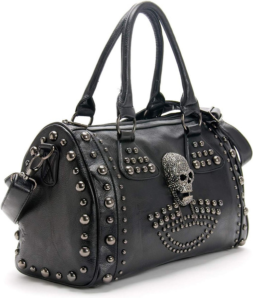 Womens SchäDel Handtasche Grosse KapazitäT Gothic UmhäNgetasche Beschlagene Dokt-image