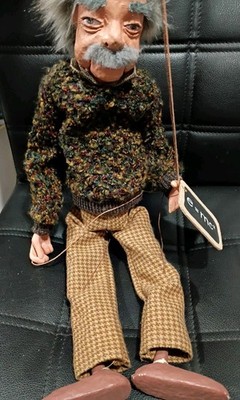 Rare ALBERT EINSTEIN 7-String Marionette 27'' Puppet Doll Figure E=mc2 '' Fur Hair