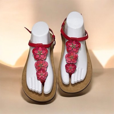 Vionic Pauline Feature Red Leather Straps Adorned With Vibrant Floral Appliqué 9