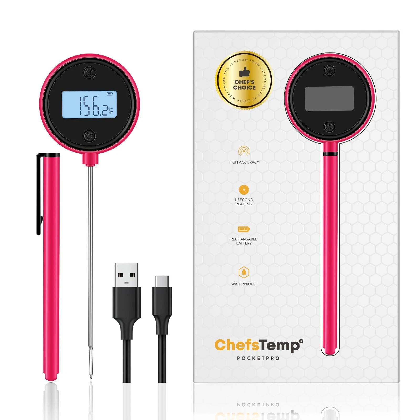 Pocket Pro 1-Second Instant Read Digital Meat Thermometer Rechargeable for Gr...