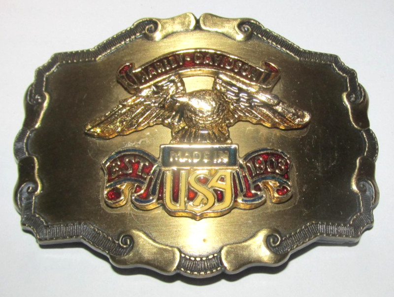 Vintage Harley Davidson Belt Buckle Eagle Made In USA Est 1903 Raised Gold Brass