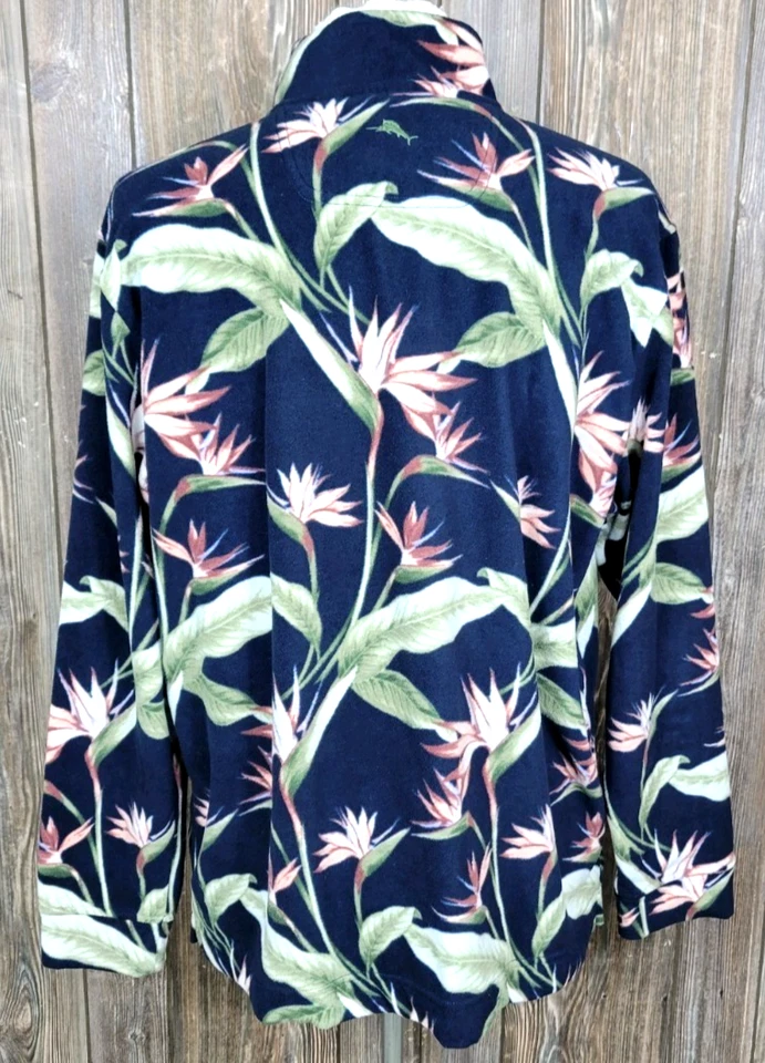 Tommy Bahama Hawaiian Fleece Jacket Floral 1/4 Snap Aloha Tropical Mens XL VGC - Image 3 of 4