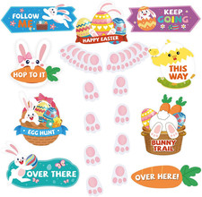 Easter Egg Hunt Signs Decorations Set, 9 Pcs Easter Bunny Chick Paper Signs Clue
