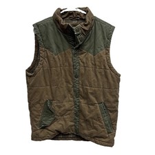 Cody James Brown Olive Green Quilted Flannel Lined Western Puffer Vest M Pockets