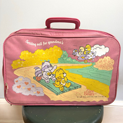 Care Bears Vintage 1980s Pink Soft Canvas Kid s Suitcase Zip-Around Top Handle