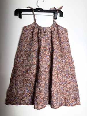 Zara Home Girls Floral Cotton A-Line Knee Dress Brown/Blue Sleeveless 7-8Y