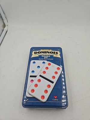 Double 6 Dominoes 28 Used Double Six Jumpo colored dot Case-Cardinal Games