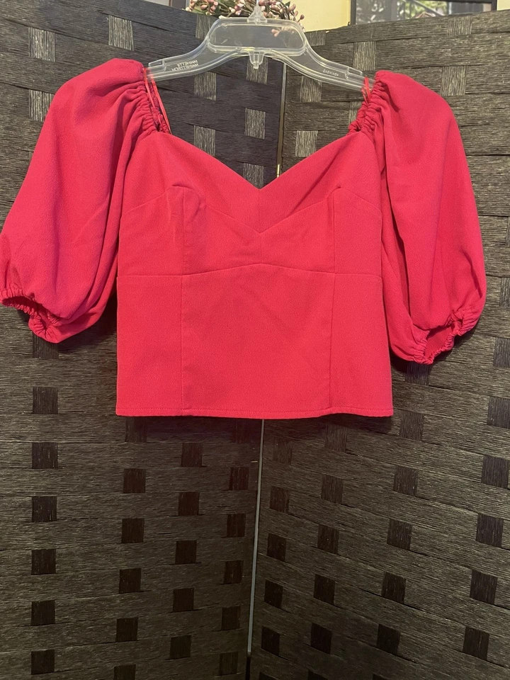 Blusa Campesina Abercrombie & Fitch Rosa Cuello en V Manga Abullonada Prendas para el torso Talla XSmall Foto 3 de 4