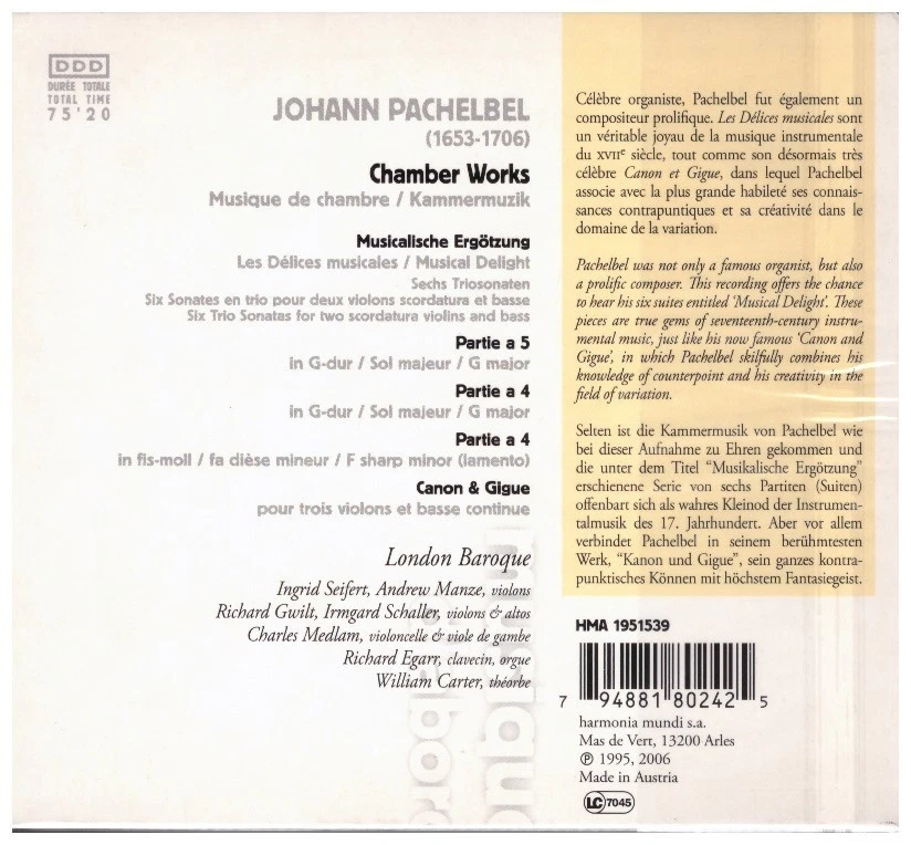 Pachelbel - Canon & Gigue · Música de Cámara / Barroco de Londres - CD - Imagen 2 de 2