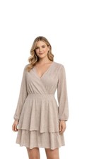 Gypsy Women’s Beige Wrap Tiered Mini Dress Long Sleeve Size Medium