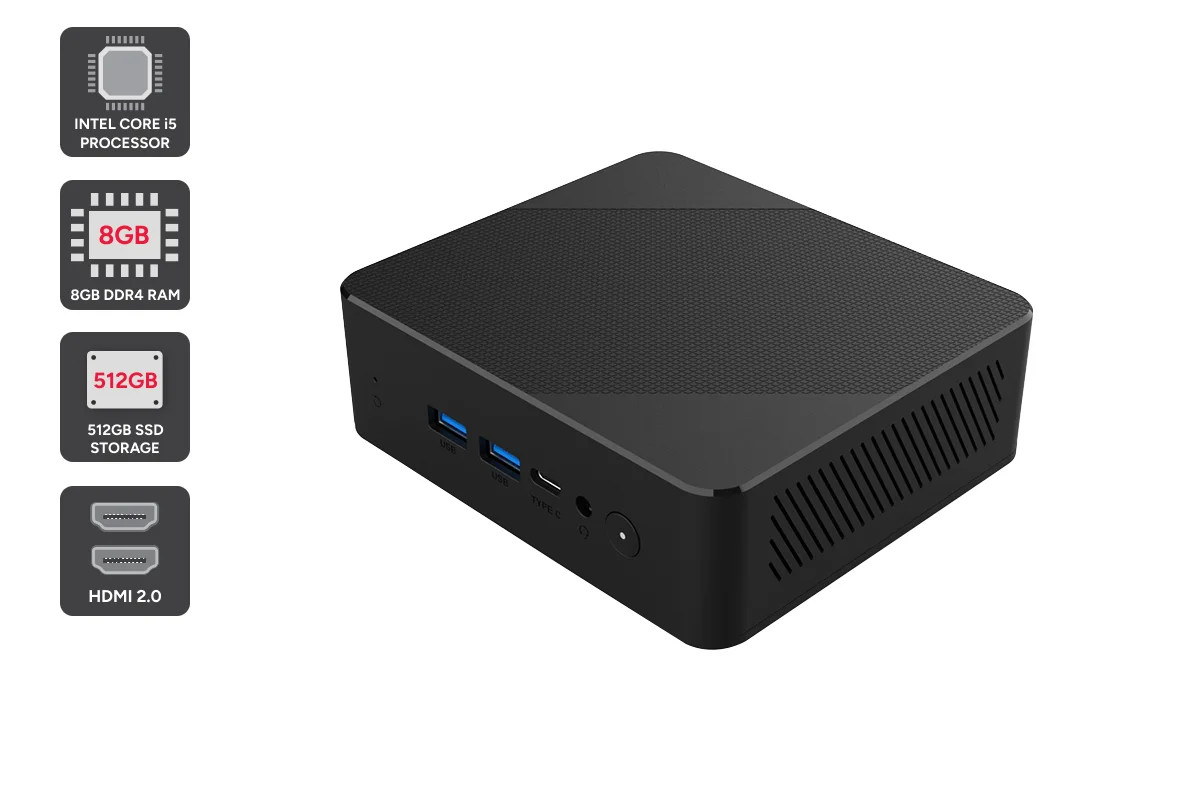 Kogan Atlas H100 Core i5 Mini PC with No OS (8GB, 512GB), Black, Mini PCs,