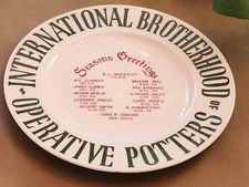 Old Advertising Christmas Plate - Int'l Brotherhood Of Potters - Sterling China