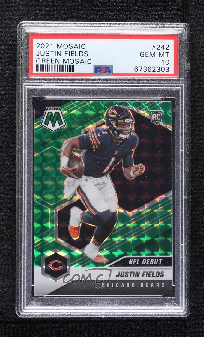 2021 Panini Mosaic NFL Debut Green Prizm Justin Fields #242 PSA 10 GEM MT 1hu5
