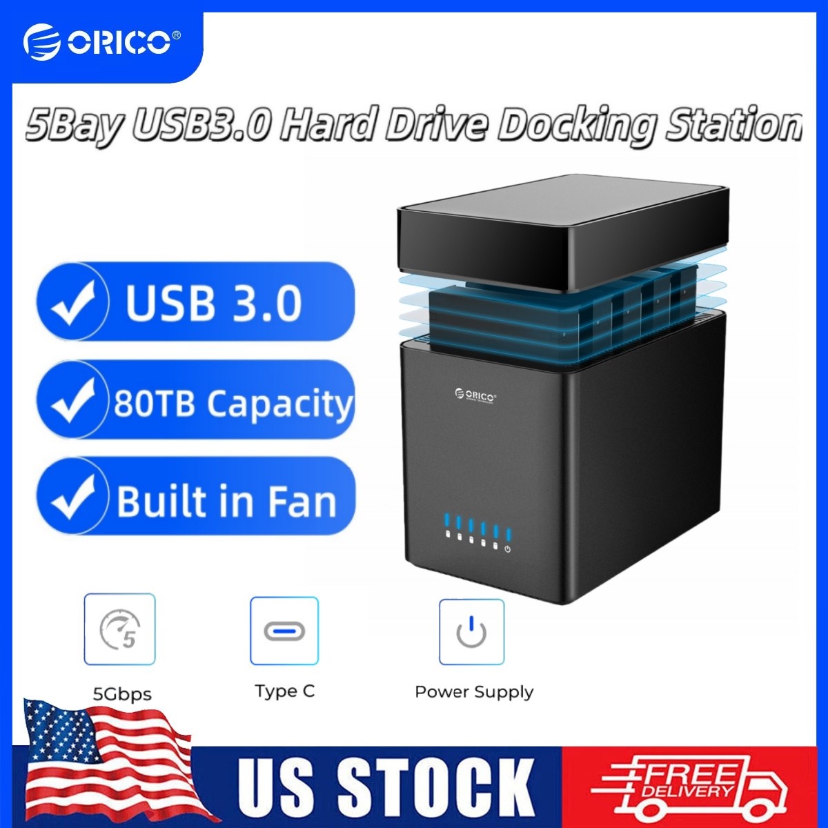 ORICO 5 Bay USB 3.0 Hard Drive Enclosure Magnetic-type 3.5In