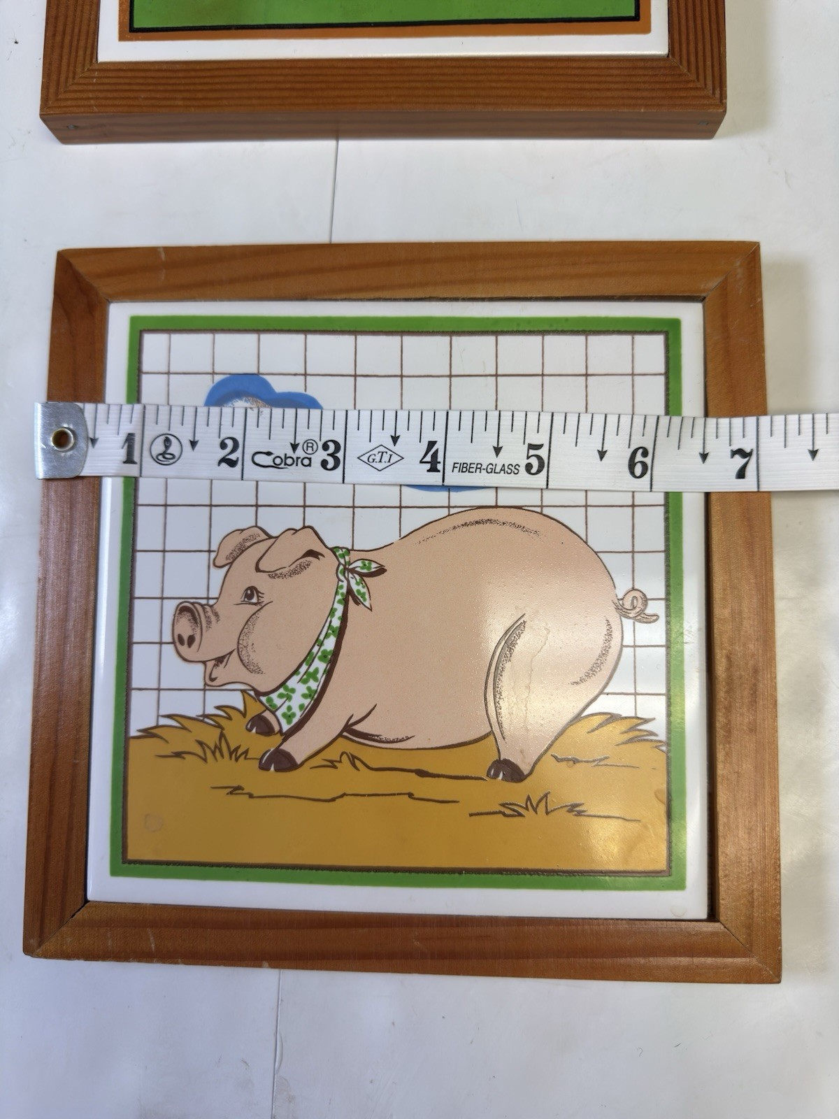 Vintage Farmhouse Hen & Pig Ceramic Wall Art Set 7x7 Country Kitchen