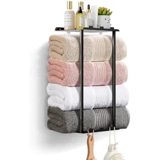 Towel Racks for Bathroom Towel Holder with Shelf & 6 Hooks,Space Savin