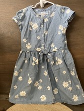 Carters Kids Girls Dress Size 5 Blue WITH WHITE DAISYS SHORT SLEEVE HENLEY