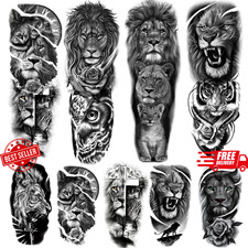 Lion Temporary Tattoo Stickers - Full Sleeve and Half Arm Designs for All Ages