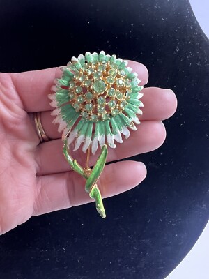 RARE Vintage SIGNED Weiss Rhinestone Brooch Pin Jewelry Green