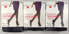 3 Pair Hanes Fashion Textured Tights w/ Backseam Non-Control Black Size L / XL