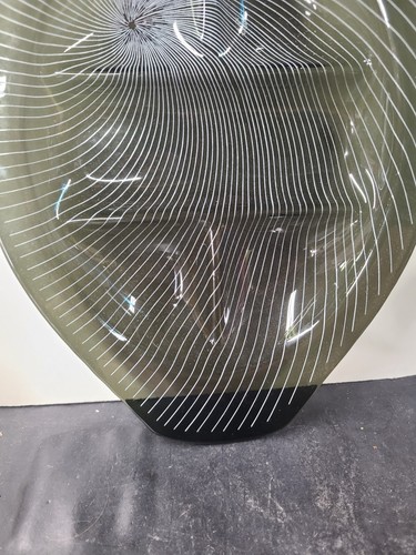 Vintage Lausitzer Glas Kristall 60s Op Art Serving Tray Glass Smokey Black White - Picture 4 of 7