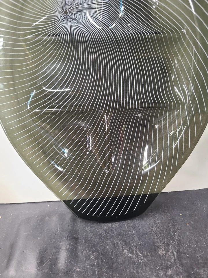 Vintage Lausitzer Glas Kristall 60s Op Art Serving Tray Glass Smokey Black White - Image 4 of 4