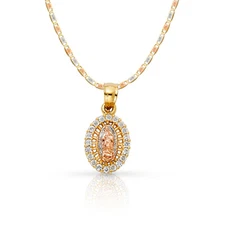 14K Gold CZ Our Lady of Guadalupe Pendant Necklace with 1.5mm 20 Inches Chain