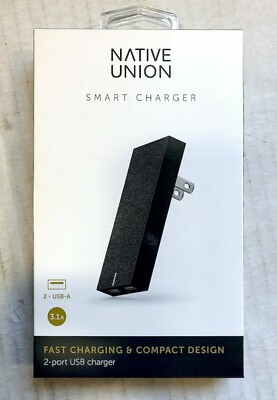 Native Union Smart Charger Slim 2-Port Foldable USB-A Universal SLATE GRAY