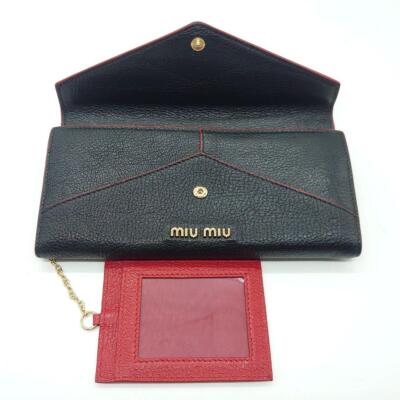 MIU MIU Madras Love Letter Bifold Long Wallet & Card Case Black