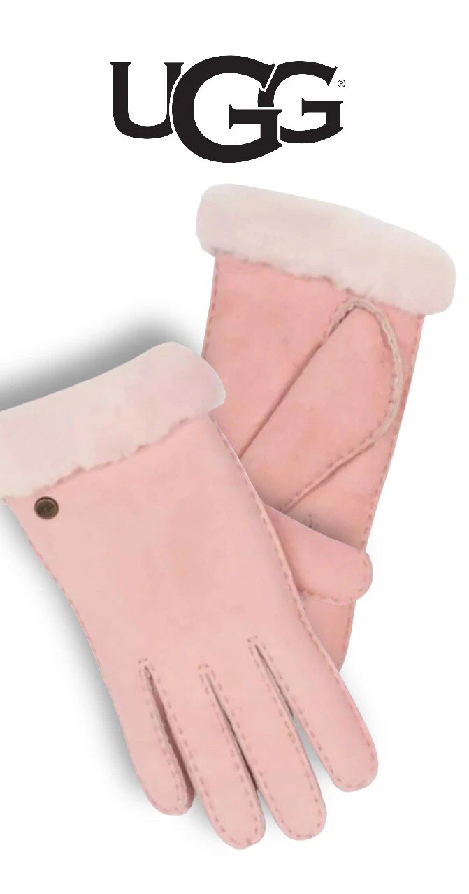 UGG Pink Genuine Shearling Side Vent Womens Gloves Medium Soft Warm Barbiecore