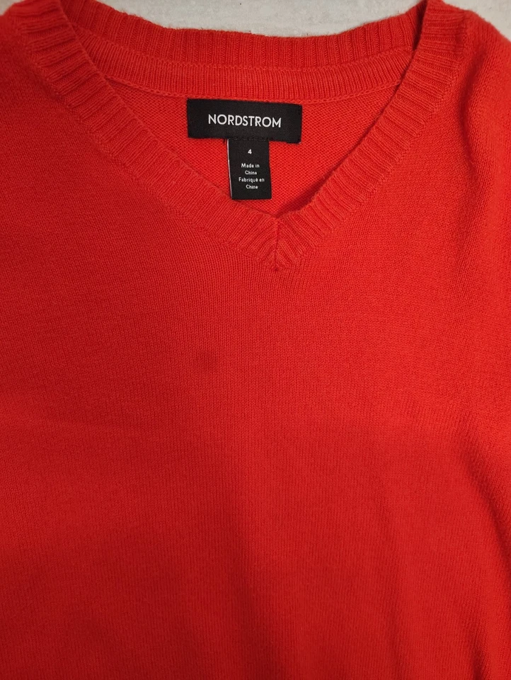 Suéter Nordstrom Niños Naranja Cuello en V Talla 4t Mezcla de Algodón Cachemir Foto 3 de 4
