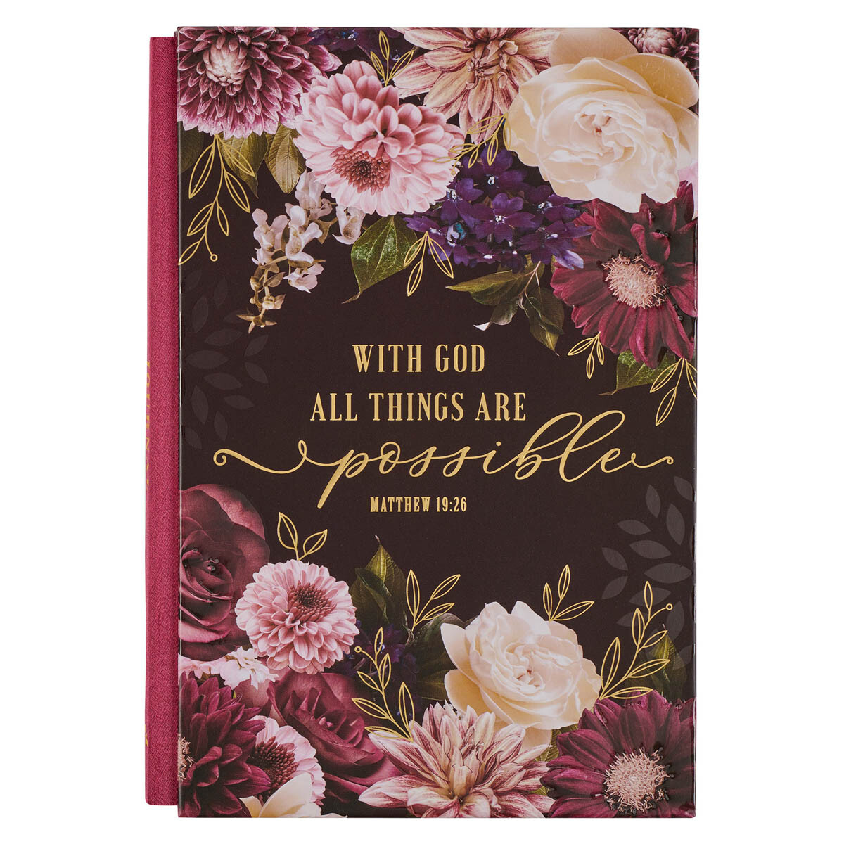 Burgundy Large Hardcover Journal With God all Things, Quarter Bound, Linen Spine