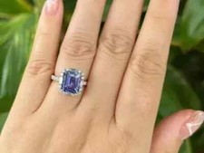 2.65 Ct Emerald Cut Natural Tanzanite Halo Engagement Ring 14K White Gold solid