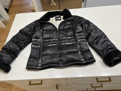 THE NORTH FACE M Jacket Coat BLACK PUFFER 550 VINTAGE Faux Fur