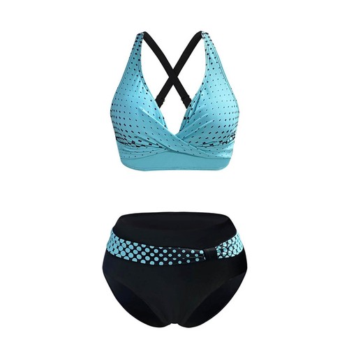 Womens Swimsuits Two Piece High Waisted Bathing Suits Color Block Bikini Sets - 第 16/57 張圖片
