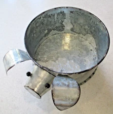 Silver Galvanized Metal Farm Pig Flower Planter Round Container CUTE