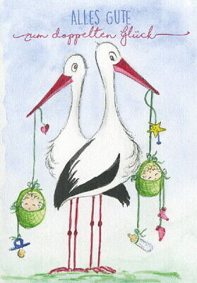 Gisela Herberger Gluckwunschkarte Geburt Zwillinge Storch Baby 17x12 Grusskarte Ebay