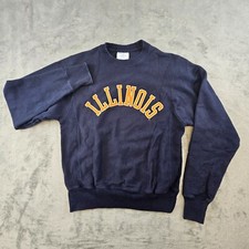 Vintage Illinois Champion Reverse Weave Sweatshirt Mens XS Navy Blue Logo Patch
