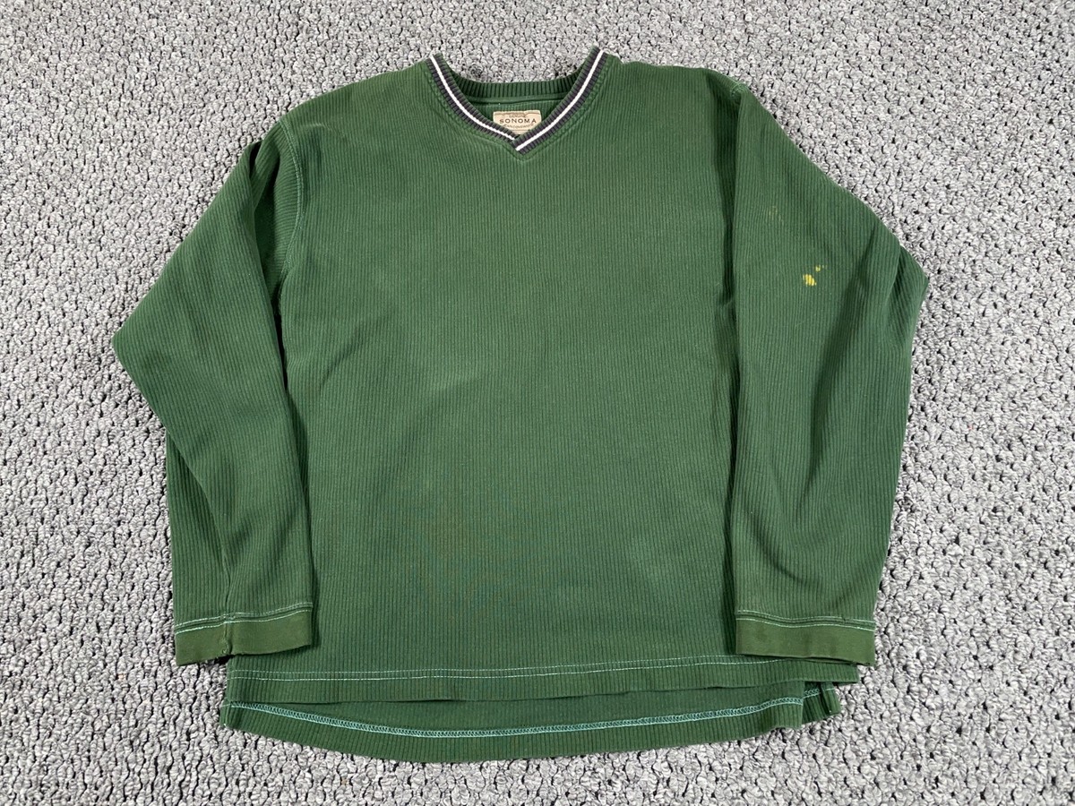 VTG Distressed Y2K Style V-Neck Sweater Adult Large Green