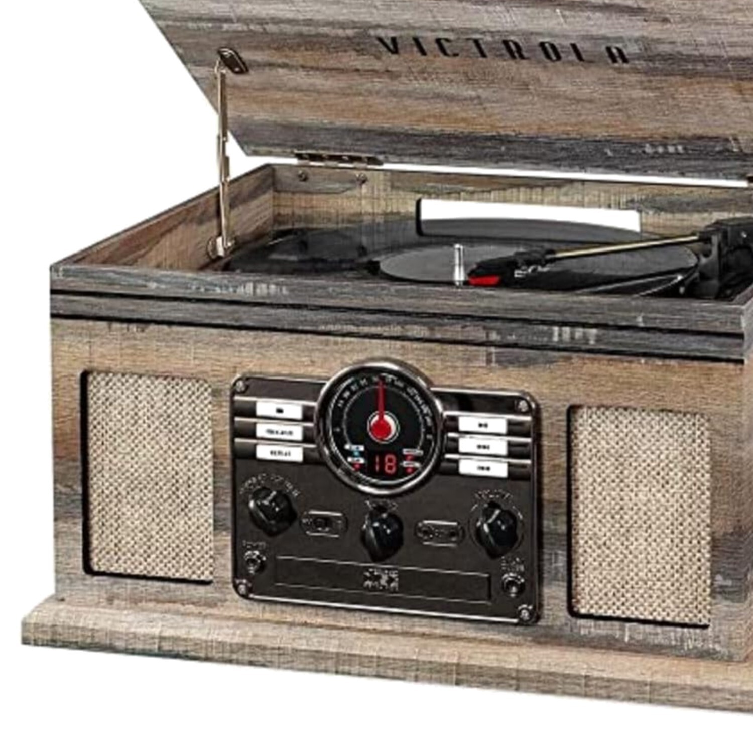 Vintage Grey Record Player with Bluetooth CD Cassette and USB Playback