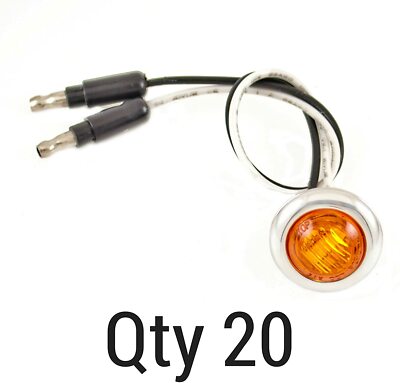 20 - 3/4'' AMBER 3 LED CLEARANCE SIDE MARKER BULLET LIGHTS CHROME RING TRAILER
