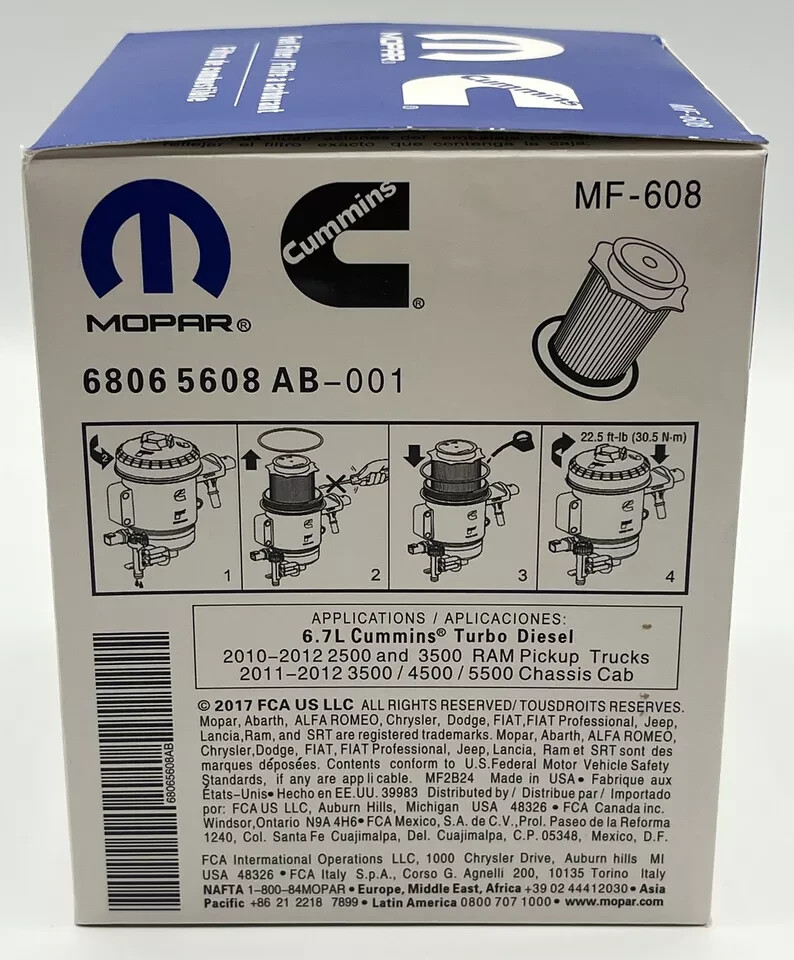 Genuine Mopar Cummins Diesel MF608 Fuel Filter Dodge Ram 2500 3500